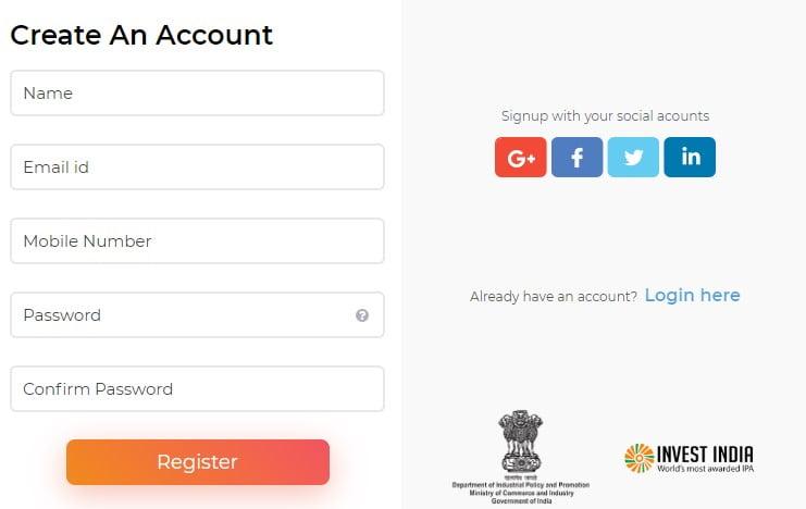 Startup India scheme registration form