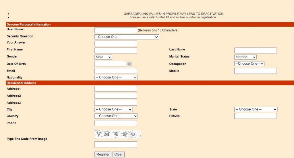 Vaishno devi yatra new user registration form