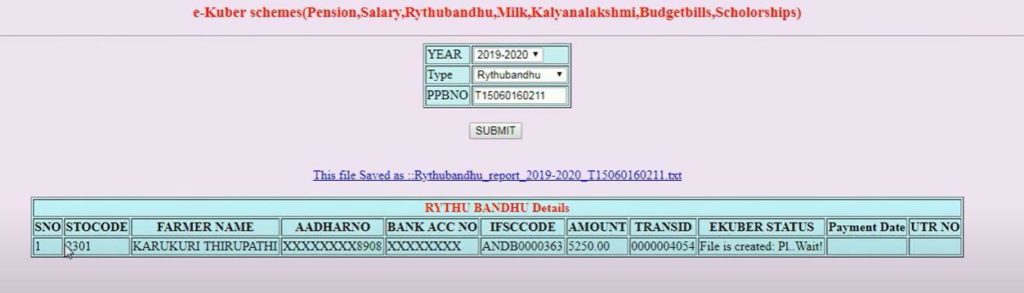 Rythu Bandhu Payment Status