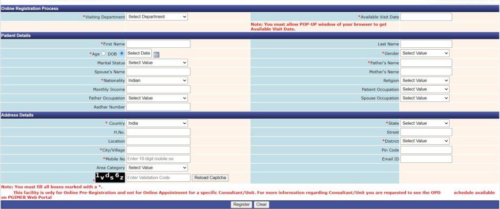 PGI Chandigarh Online OPD Appointment 