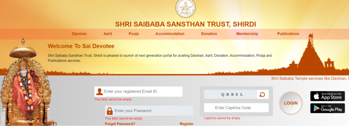 Shri Sai Shirdi Darshan New User Registration 